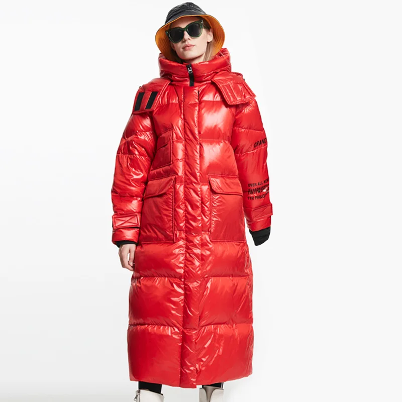 Женское пуховое пальто на 90% белом утином пуху Свободное длинное парка большого