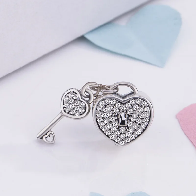 Подлинное Стерлинговое Серебро 925 пробы дневной замок и ключ с хрустальными