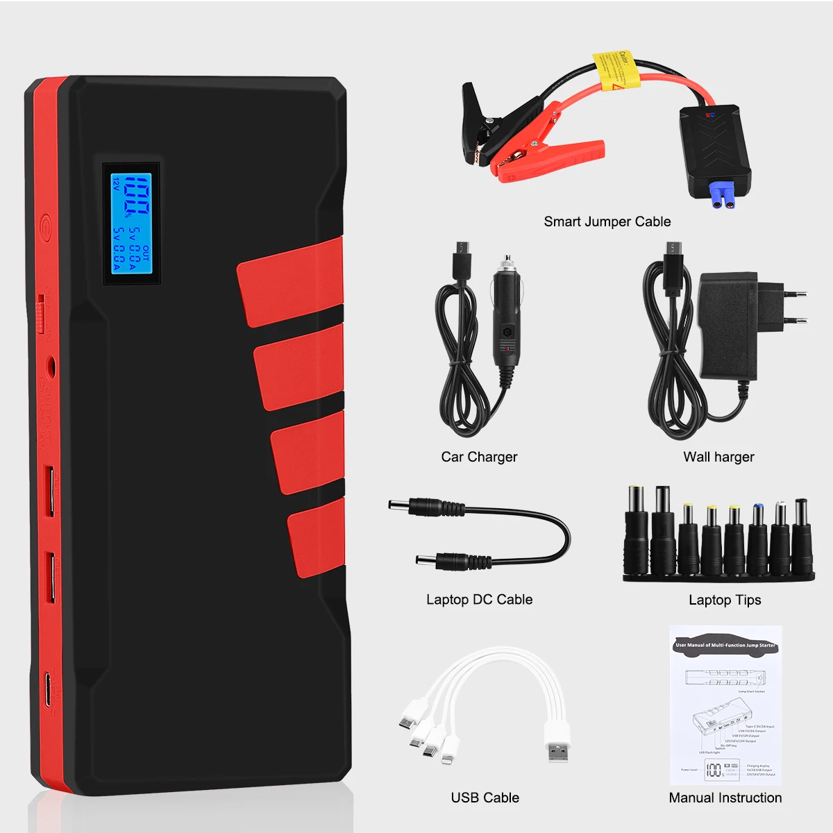 

AsperX Car Jump Starter 20000mAh 1500A Battery Charging Power Bank Car Booster Auto Starting Device Vehicles Launcher Led