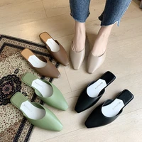 woman summer baotou low wind slipper cool flat bottom ins dawdler drag pointed toe flat sandals slip on casual leather shoes