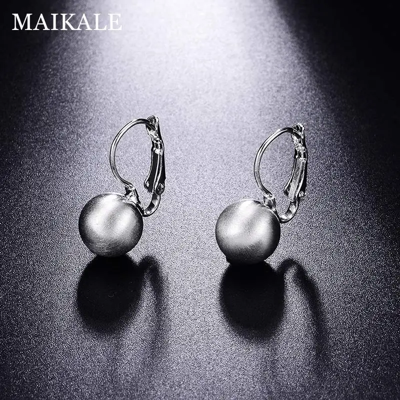 10mmSilver scrub MAIKALE серьги-гвоздики с шариками медные матовые гладкие золотые серебряные популярные круглые корейские серьги для женщин модные ювелирные изделия подарки - Окраска металла: 10mmSilver scrub