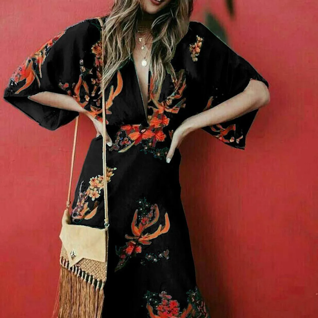 Повседневное женское Платье макси с цветочным принтом сексуальное элегантное