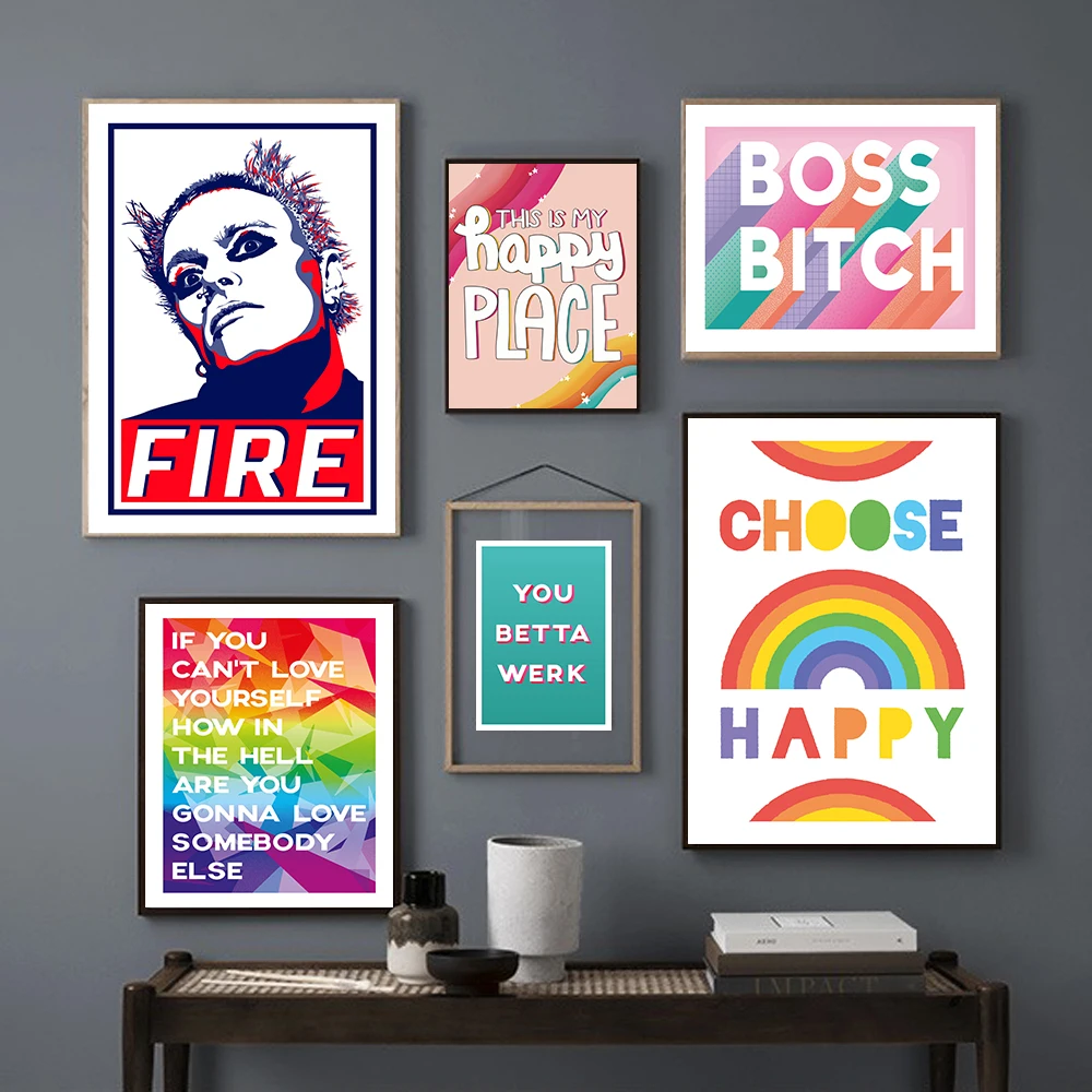 

Happy Rainbow Colorful Posters and Prints Inspirational Paul Quote Wall Art Boss Letter Pictures Canvas Painting Modern Decor