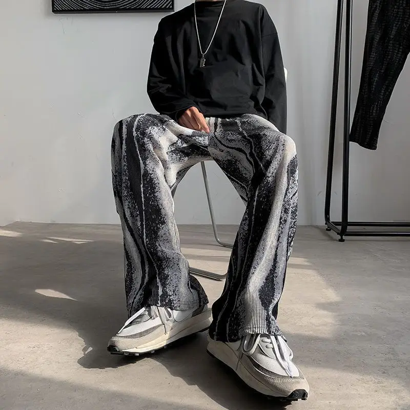 

Baggy Sweatpants Men Hong-Kong Style Contrast Color All-match Straight Wide-leg Pants Male Hip-hop Trend Tie-dye Droopy Trousers