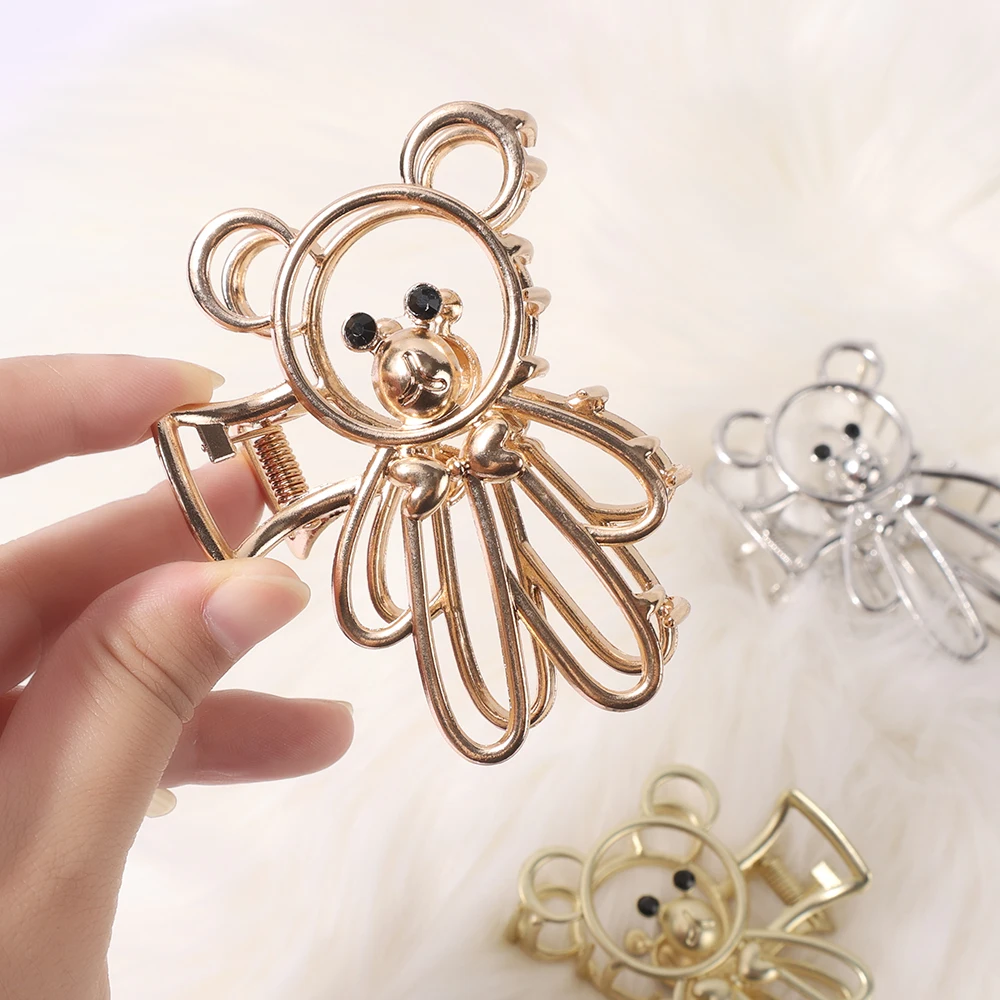 Металлические полые заколки для волос в виде милых животных медведей кошек