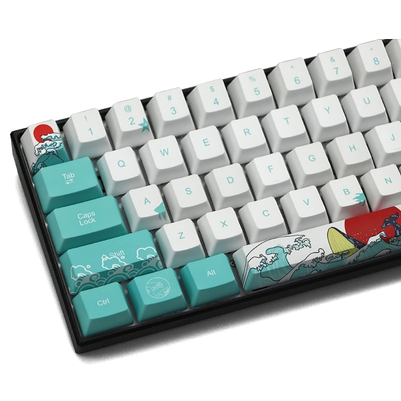 

71 Keys Sea Coral Ukiyo-e Keycap Dye Sublimation OEM Profile For GH60 GK61 GK64