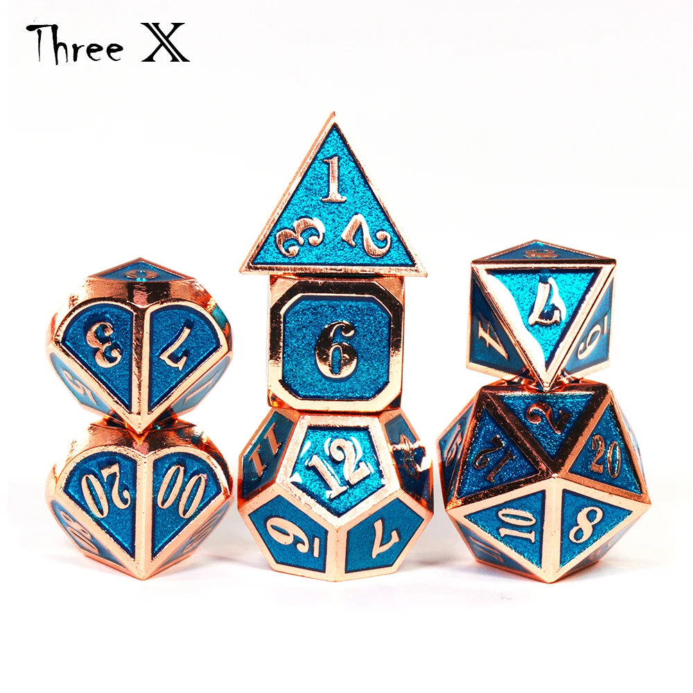 7 шт многогранные металлические игральные кости DND установленные D20 коллективных