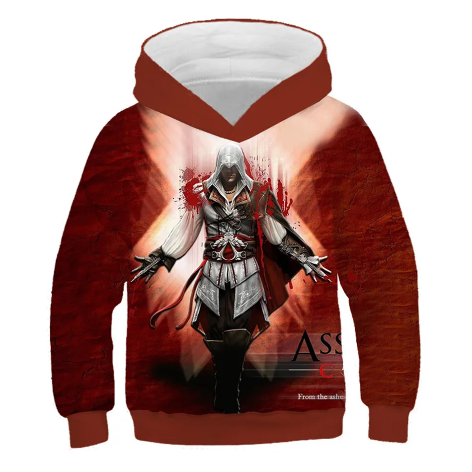 От 4 до 13 лет года, уличная одежда с 3D капюшоном Assassins Creed, толстовка для мальчиков и девочек, детский пуловер в стиле хип-хоп, толстовка с капюшоном