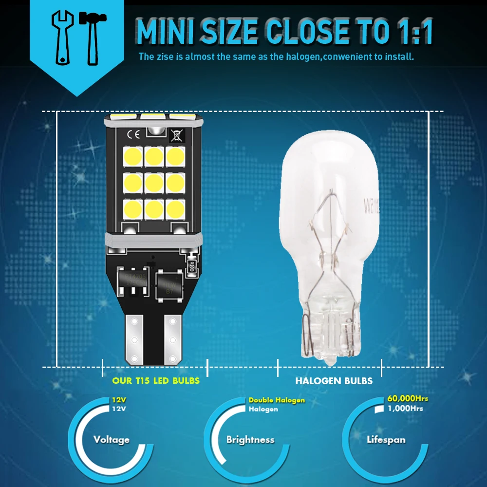 Фонари заднего хода светодиодные T15 W16W Canbus 912 921 для BMW 5 серии E60 E61 F10 F11 F07 Mini Cooper 6000k