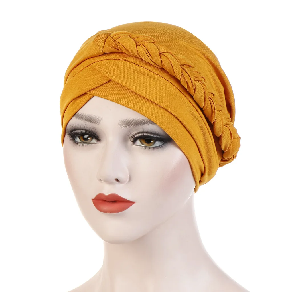 

NEW 2021 Four Seasons Fashion Ladies European 9 Color Milk Silk Unilateral Whip Turban Braid Muslim Baotou Hat