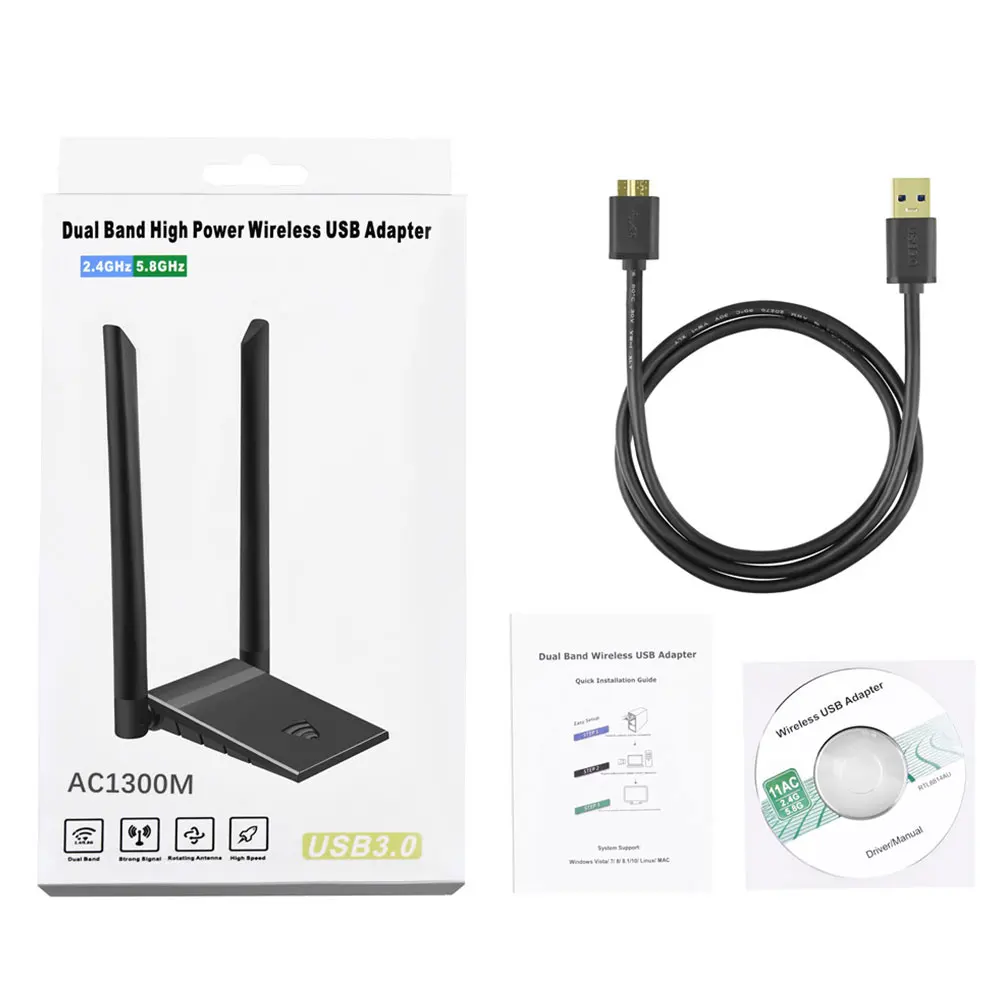 

USB WiFi Adapter Antena Dongle Network Card Antenna Wireless Wi-Fi Receiver for Computer with USB 3.0 Interface