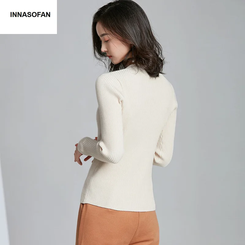 INNASOFAN sweater women Autumn Winter knitted long-sleeved Euro-American fashion elegant V-collar button | Женская одежда