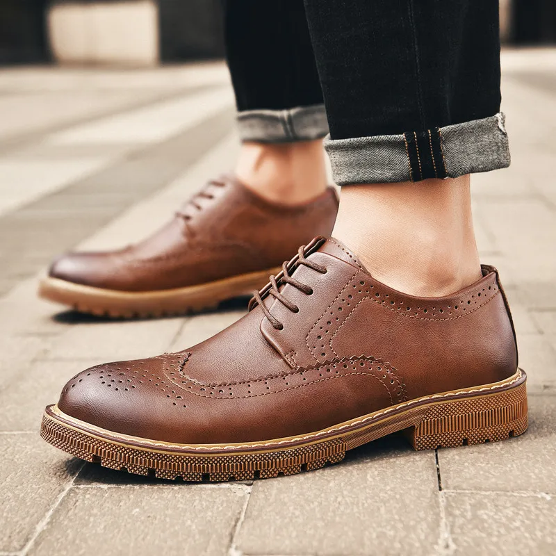 Men's Crocodile casual shoes outdoor fashion breathable Leather Shoes Lace-Up oxfords Mens Office Flats Men Fashion | Обувь