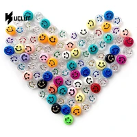 diy 100pcs multicolor acrylic smiley face beads bracelet jewelry making accessories plastic flat round cartoon smiling beads