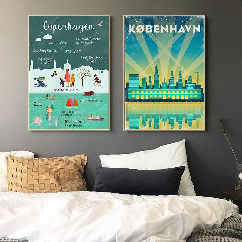 Винтажная дорожная холщовая картина Мир Дания крафт-постеры с покрытием