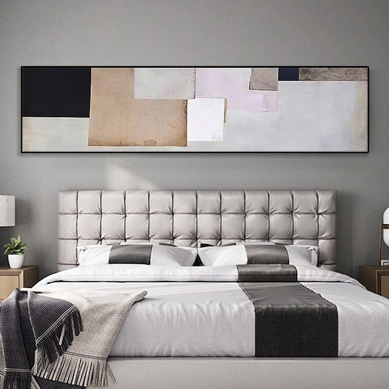 

Pure Black and White Hand-painted Oil Painting Abstract Modern Banner Backdrop Decorative Painting Minimalist Bedroom Light Luxu