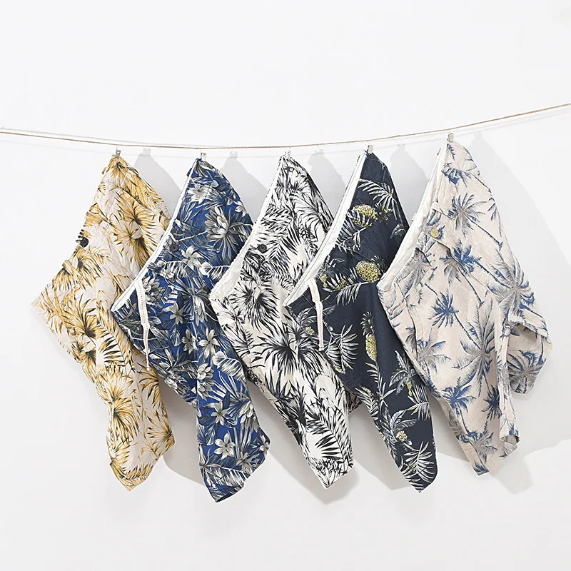 

Men Summer Holiday Shorts Cotton 100% Linen Soft Comfortable Breathable Shorts Hawaii Print Outdoor Casual Harajuku Chic Shorts