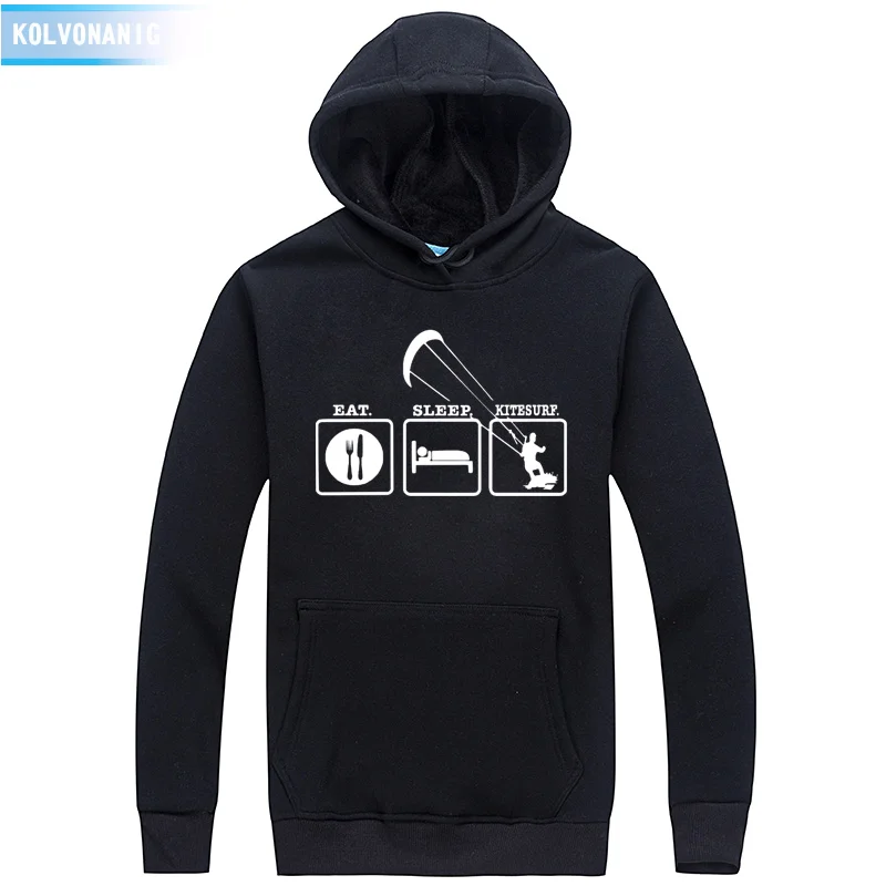 Black 01 Eat Sleep Kitesurf Толстовка с принтом для мужчин/женщин, Повседневная Толстовка в стиле хип-хоп, мужская спортивная одежда для кайтсерфинга, унисекс, флисовый пуловер с капюшоном - Цвет: Black 01