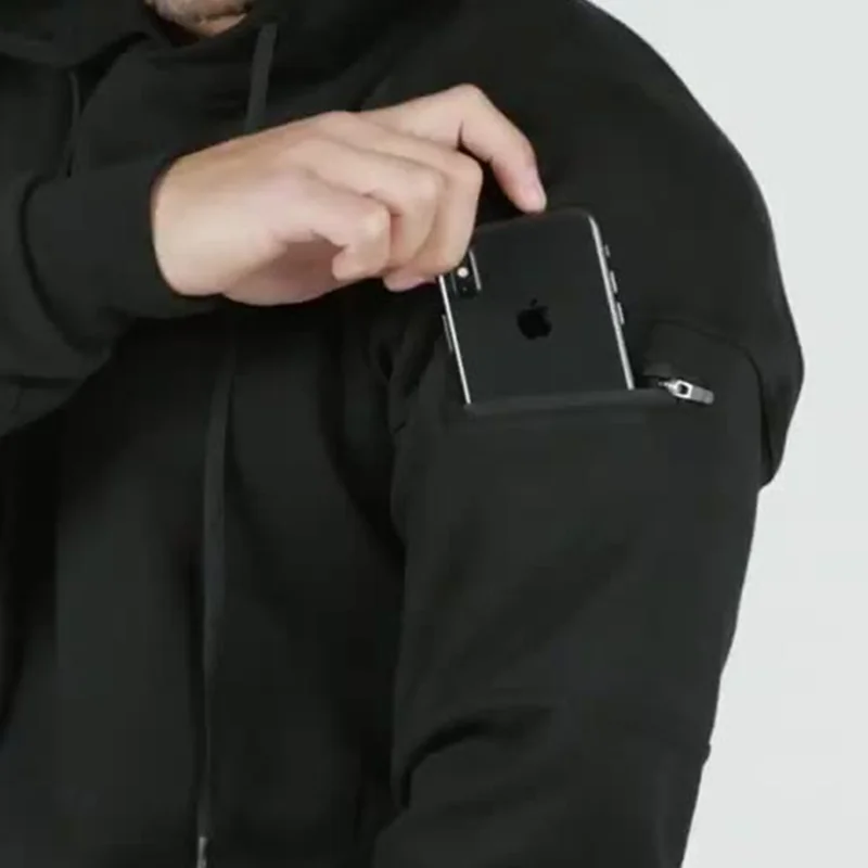 

Men Arm Pocket Hooded Sports Hooded Plus Size Male Long Sleeve Sweatshirt Running Sports Hoodies sudaderas para