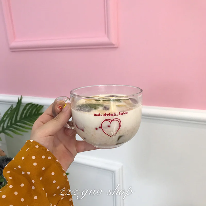 Корейские стеклянные чашки с двойным сердечком большого объема для девушек
