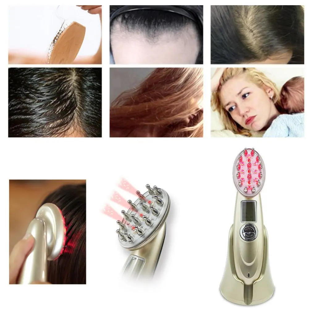 

Beauty RF Laser Hair Regrowth Brush Prevent Anti Hair Loss LED Photon Laser Hair Growth Comb Scalp Vibration Massager