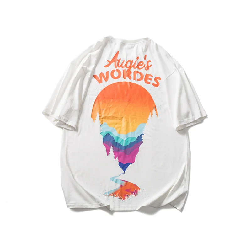 

2021 Summer New Falling Shoulder Short Sleeve Men's And Women's Tide Brand Oversize Graffiti Back Cool Creative Printing T-shirt