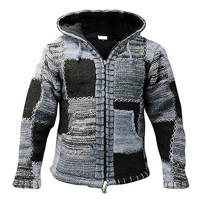 

Повседневная дизайнерская мужская верхняя одежда с длинным рукавом и кулиской, пальто с винтажным принтом в стиле пэчворк и капюшоном, зимн...