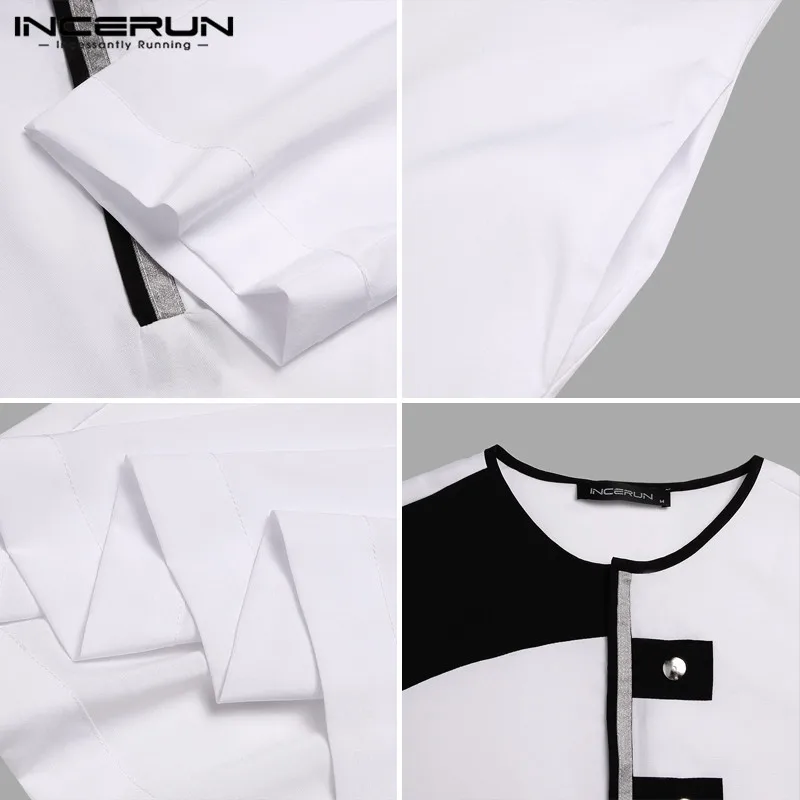 

INCERUN Muslim Kaftan Men Long Sleeve O Neck Patchwork Robes Arabic Islamic Jubba Thobe Middle East Dubai Abaya Men Clothes 2021