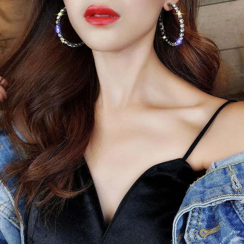 

Темперамент блестящие стразы серьги-кольца для женщин прозрачный TPU Мягкий Большой Круглый Круг Loop массивные вечерние, ювелирное изделие, п...