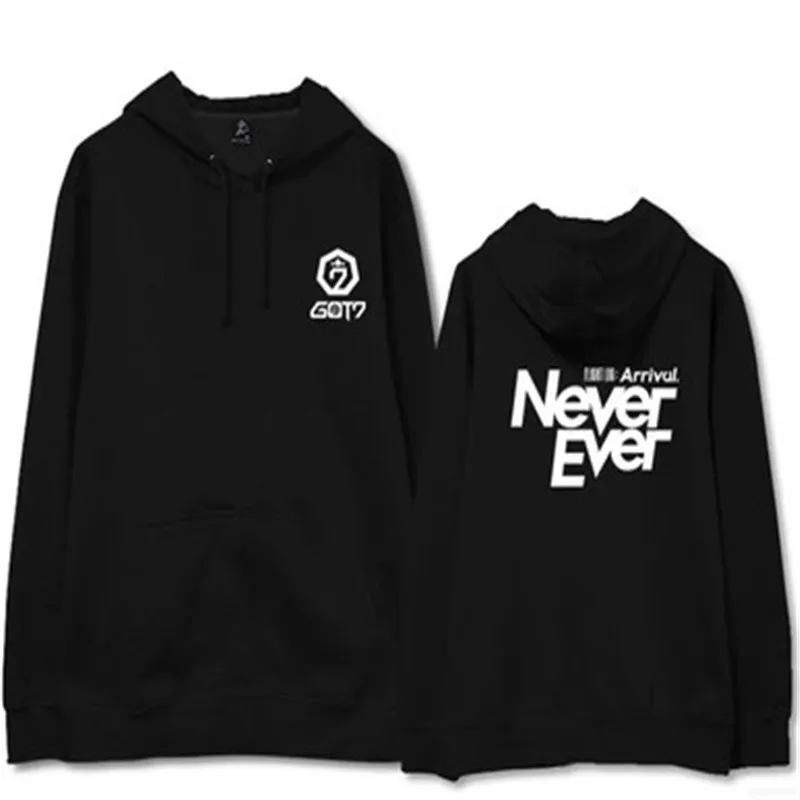 

Прямая поставка, Новые поступления, корейские модные толстовки с капюшоном K-pop Got7 Never, мужские/женские Топы с длинным рукавом и капюшоном, од...