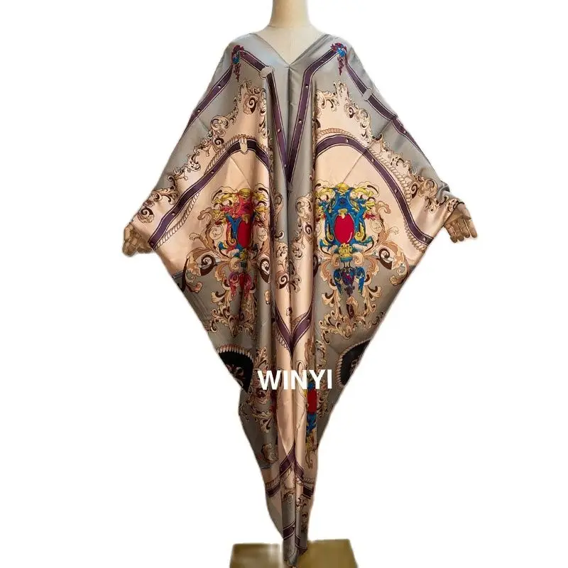 2021 turkey Bohemian Robe Geometric Print sunmer Color Batwing V- Back Sleeve Floor Length Elegant Dress Women 2021 New Spring