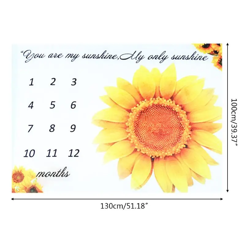 

Baby Milestone Blanket Soft Flannel Sunflower Printing Monthly Blanket Infants Photography Backdrop Cloth for Newborns