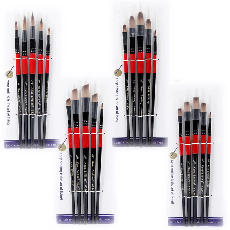 5pcs For Drawing Double Color Nylons Hair Painting Art Multi-function Black Red Wooden Handle Paint Brushes Supplies