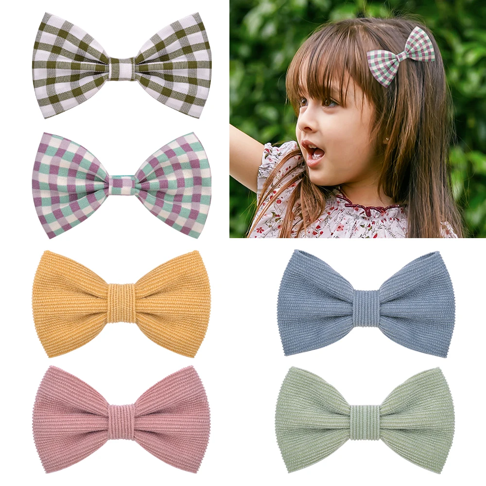 

1pc Cute Plaid Hiar Bows With Clip For Baby Girls Hair Clips Princess Corduroy Barrettes Kids Hairpins Headwear Hair Accessories