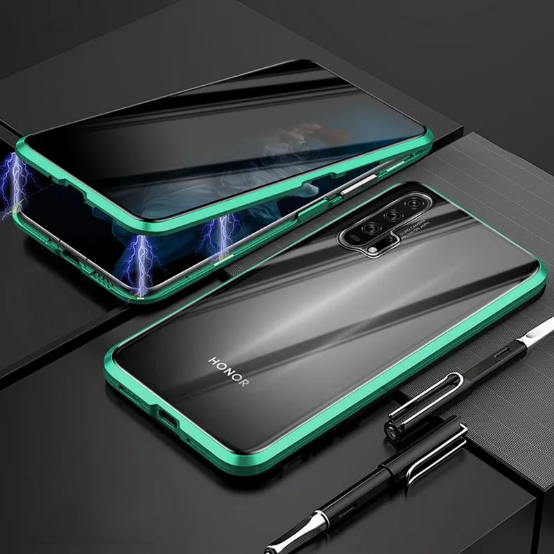 360 ° анти-ползучий магнитный металлический чехол для huawei Honor 20 20Pro закаленное стекло чехол Чехол Coque