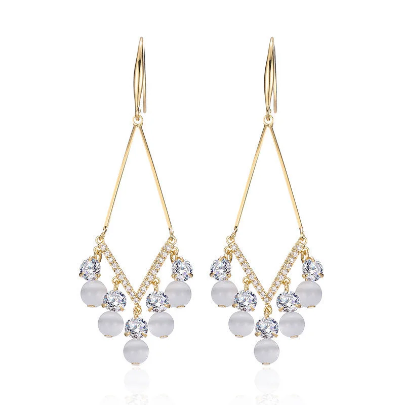 

14K Gold Inlaid Zircon Opal Long Tassel Earrings for Women Luxury Fashion Bride Wedding Pendant Earrings Jewelry Accessories