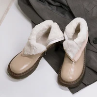 winter long fur snow boots woman real leather ankle boots platform block heels shoes non slip zip round toe female short boots