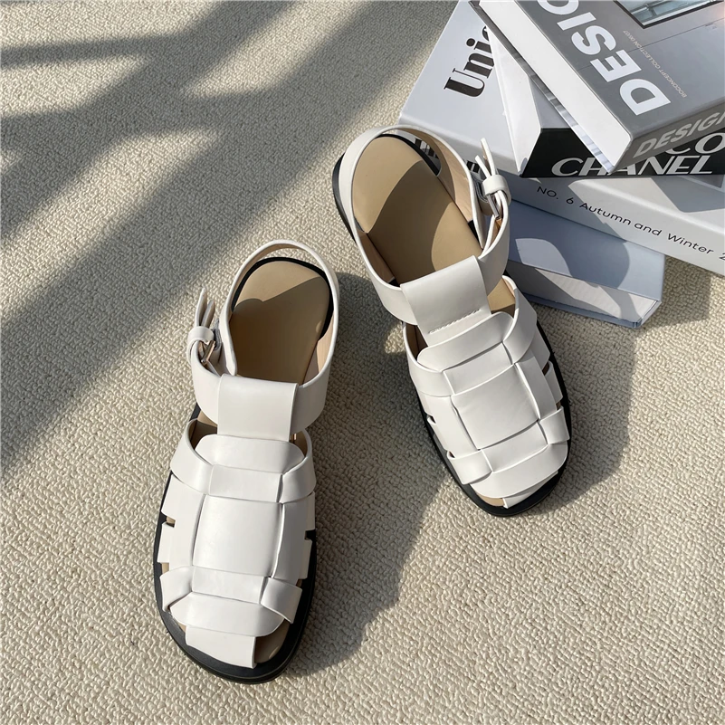 

Meotina Gladiator Sandals Shoes Women Genuine Leather Plat Platform Sandals Buckle Square Toe Mid Heel Ladies Footwear Summer 40