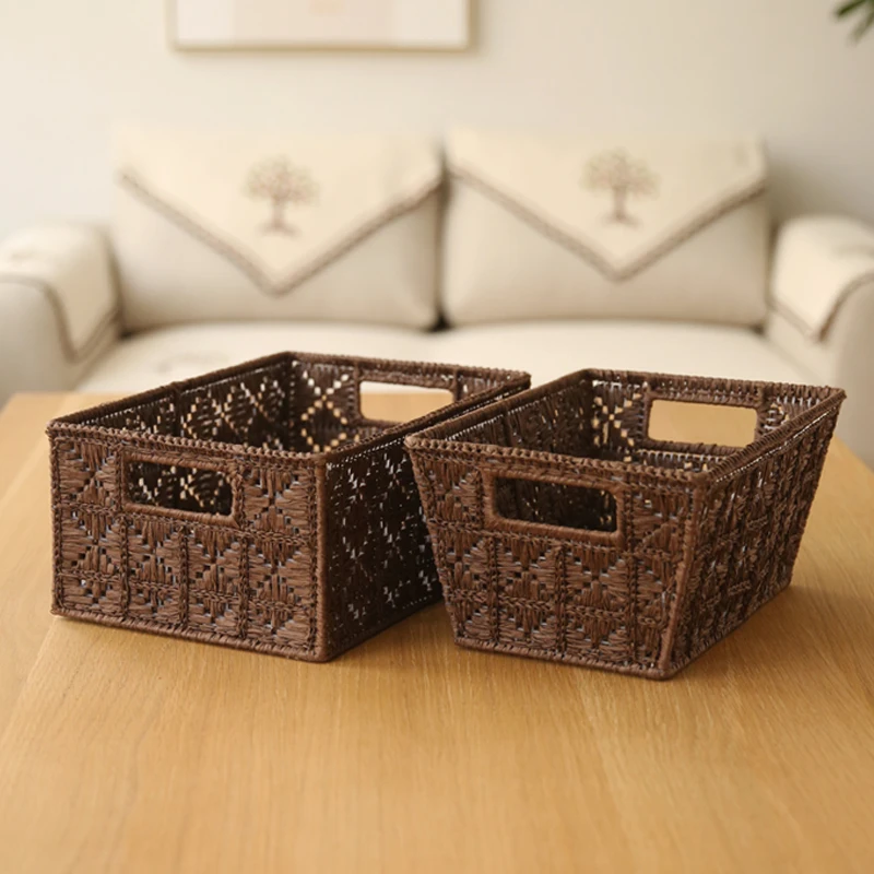 

Grass Woven Small Storage Basket Rattan Woven Basket Sundry Snacks Storage Box Desktop Drawer Type Woven Basket Finishing