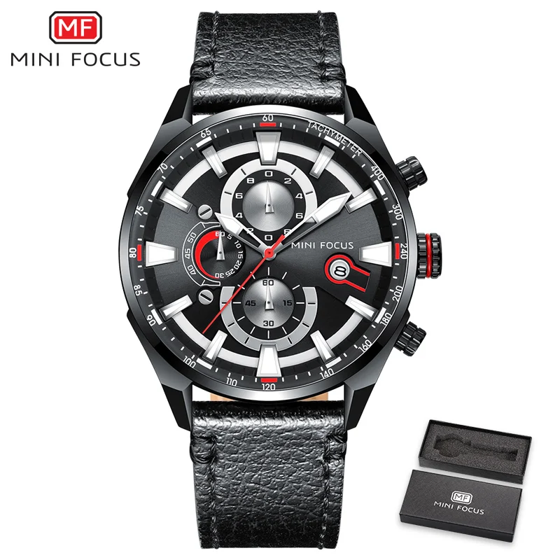 Black Black MINIFOCUS часы Лидирующий бренд Мужские Аналоговые кварцевые часы с хронографом спортивные водонепроницаемые часы мужские наручные часы Военные мужские часы - Цвет: Black Black