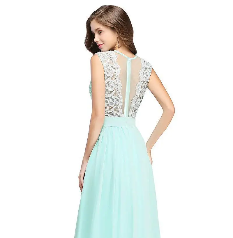 

Formal Long evening dress Sleeveless Lace Chiffon Slim O-Neck Tulle Women Prom Party Gown Robe De Soiree