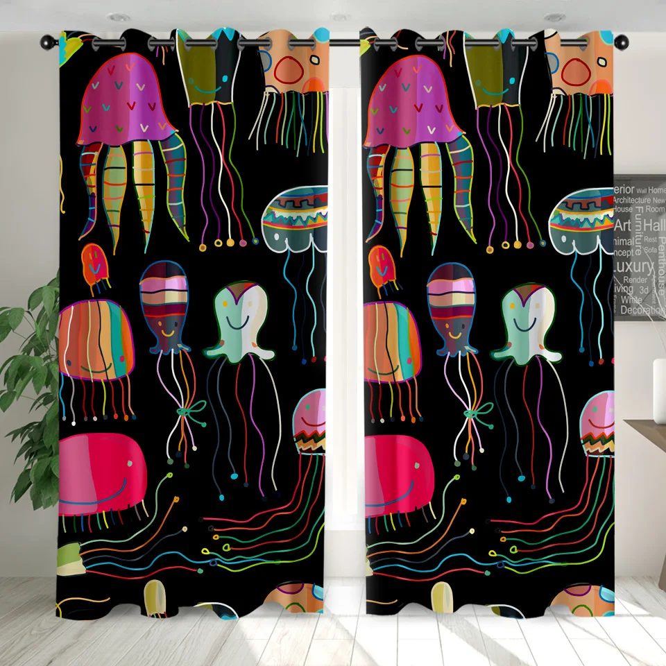 Мягкие шторы с Медузой и рыбками затемняющие для гостиной спальни декоративные