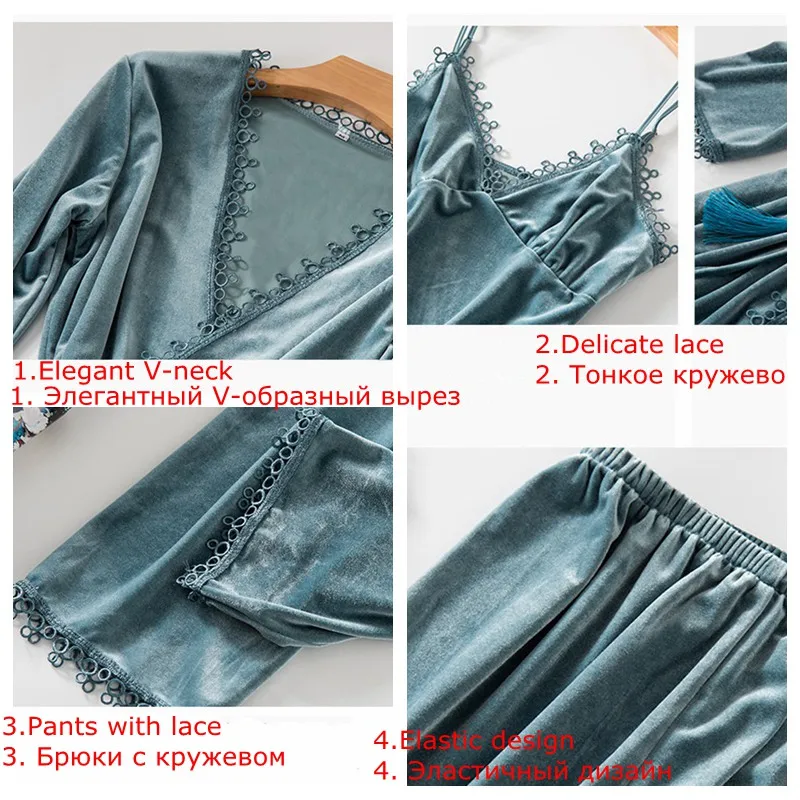 Новинка Женский бархатный пижамный комплект из 4 предметов зимняя теплая