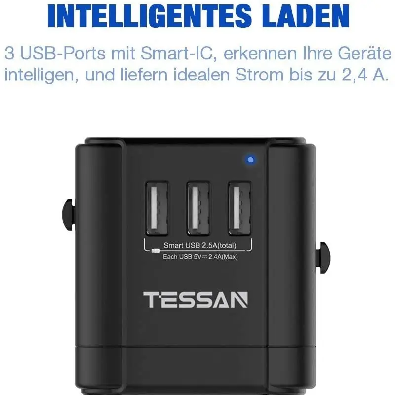 Дорожный переходник с 3 USB портами 1 неразъемным розеткой и запасным