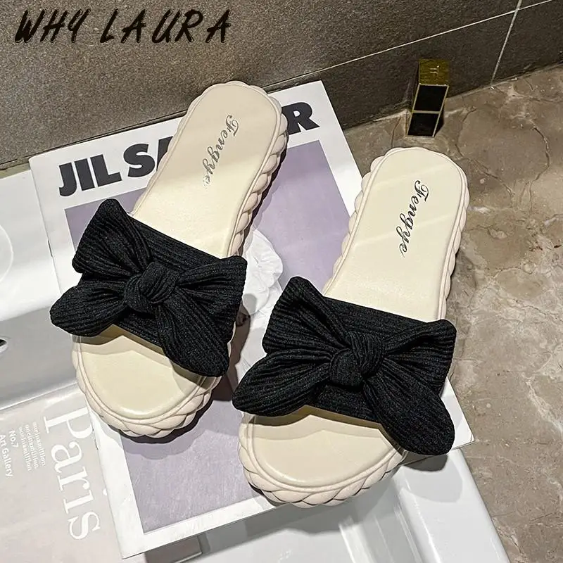 

Summer sexy bow cloth cake bottom elegant lady casual office shoes lady slippers outdoor beach shoes