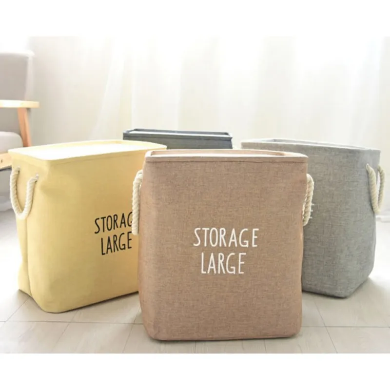 

Collapsible Storage Basket Linen Material Storage Bins Square Storage Bag with Two Handle Foldable Canvas Fabric Storage Baskets