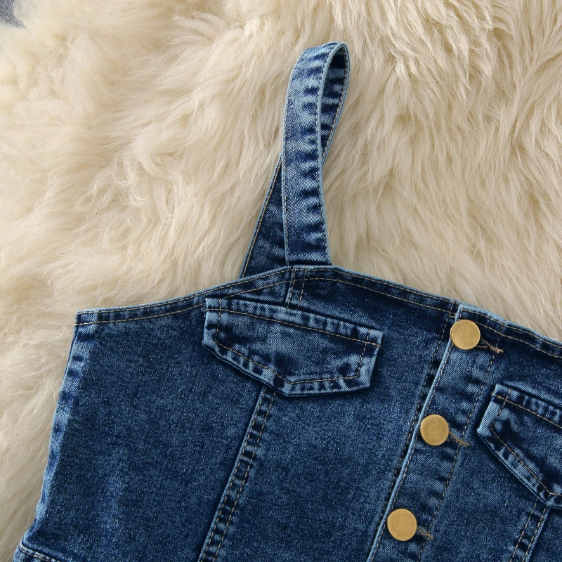 Женский джинсовый сарафан на бретельках однобортный весна-лето 2020 | Женская