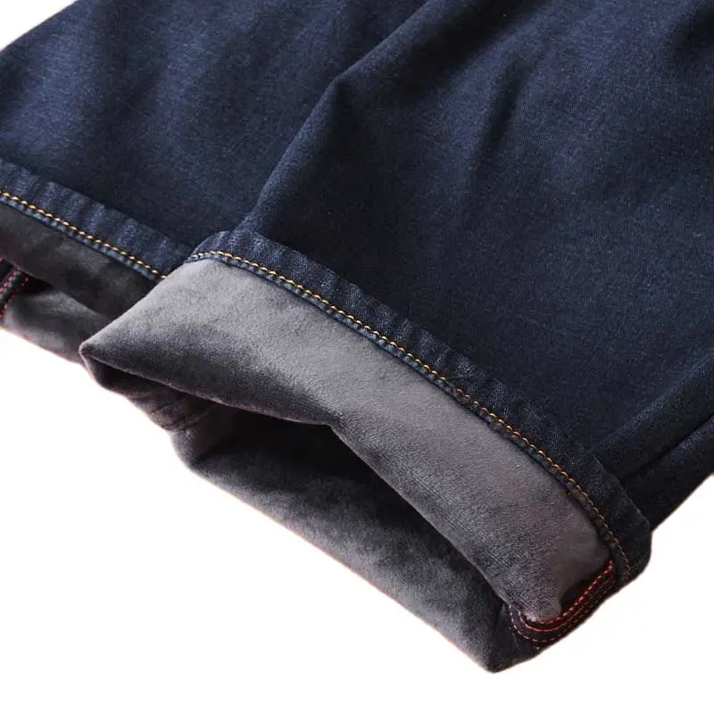 Осень зима теплые флисовые джинсы брюки Для мужчин повседневная брендовая