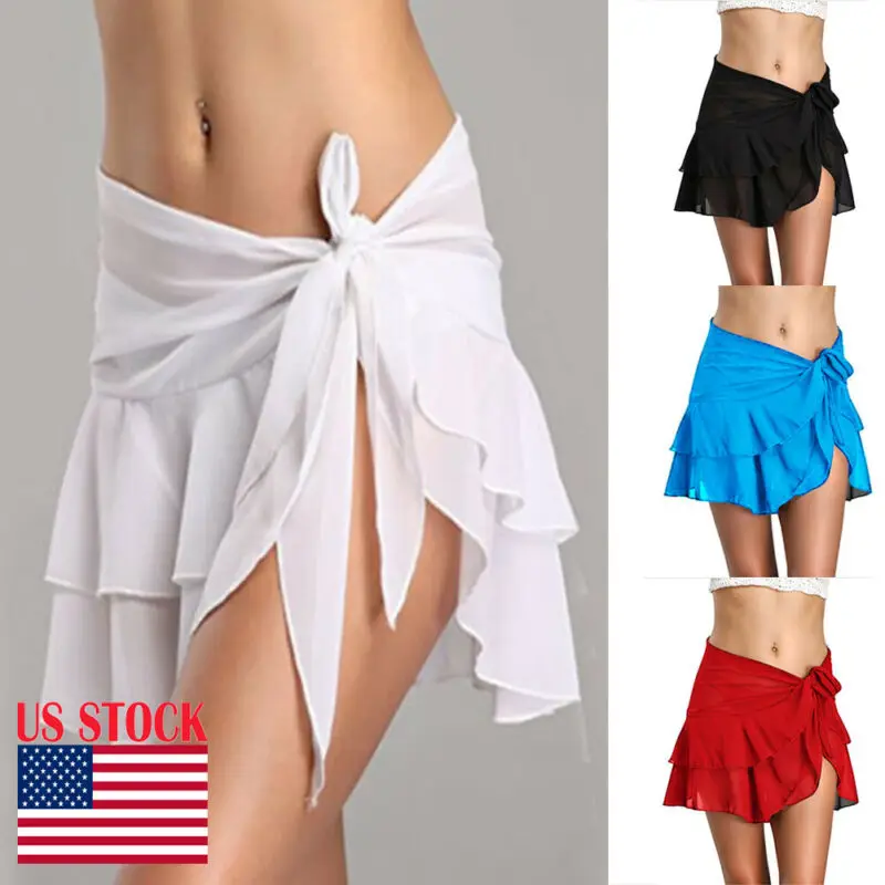 Женская купальная одежда накидка на бикини прозрачная пляжная мини-юбка саронг