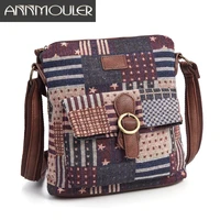 annmouler vintage women shoulder bag fabric crossbody bag brand designer handbag purse woman messenger bag girls tote bag